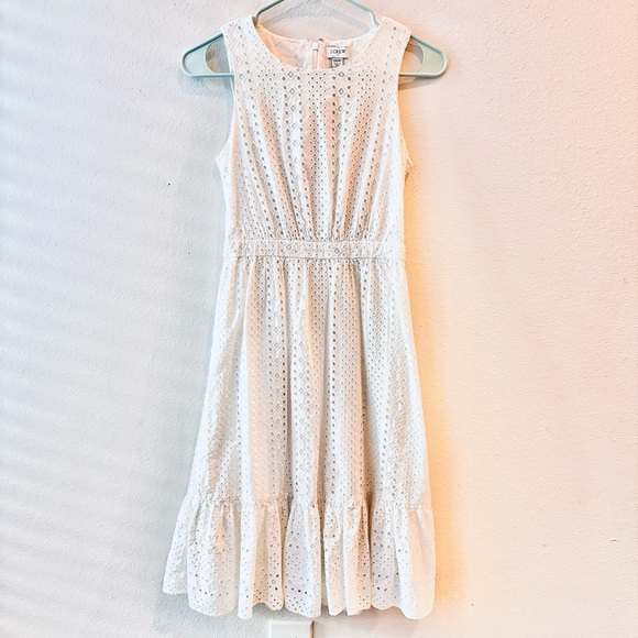 J. Crew White Eyelet Sleeveless Dress w/ Ruffled Hem • Sz. 00P - Picture 2 of 12